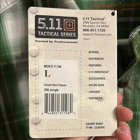 5.11 Men’s Green Plaid Shirt - Picture 3 of 4